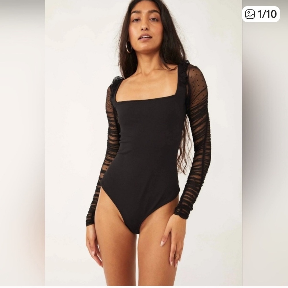 Free People Must Be Love  Sheer Sleeve Bodysuit